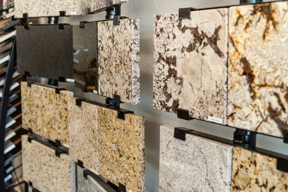 Granite and quartz slab sample display rack, C&A Roofing & Construction
