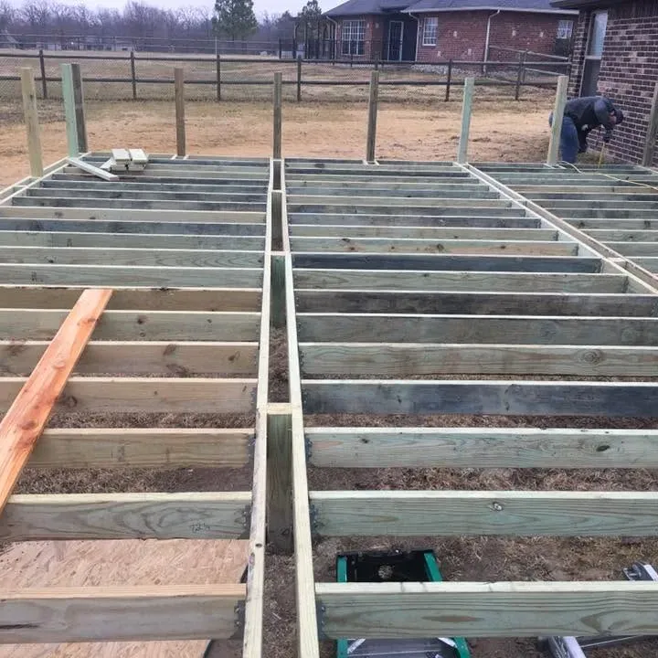 Large deck joist framing under construction, C&A Roofing & Construction