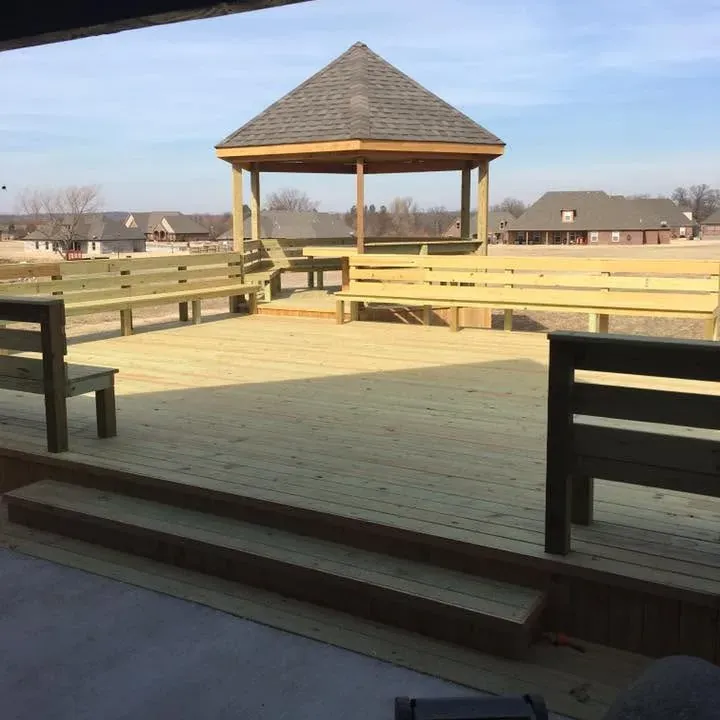 View from covered patio to new deck and gazebo, C&A Roofing & Construction