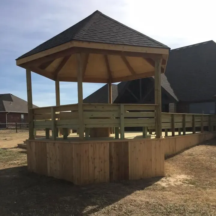 Wooden gazebo with shingle roof on new deck, C&A Roofing & Construction