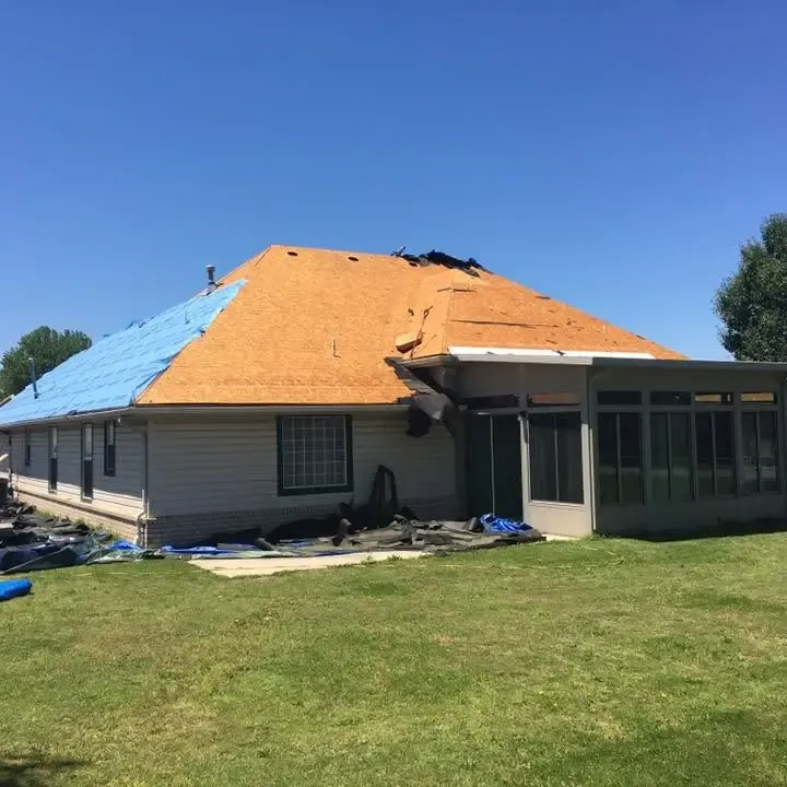 Ranch house roof half decked with new OSB and underlayment, C&A Roofing & Construction