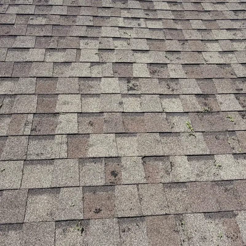 Close-up of worn brown shingles with granule loss, C&A Roofing & Construction