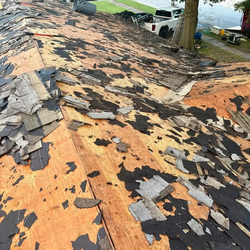 Shingle tear-off exposing plywood decking, C&A Roofing & Construction