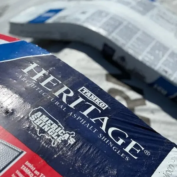 TAMKO Heritage shingle bundle wrapper closeup, C&A Roofing & Construction